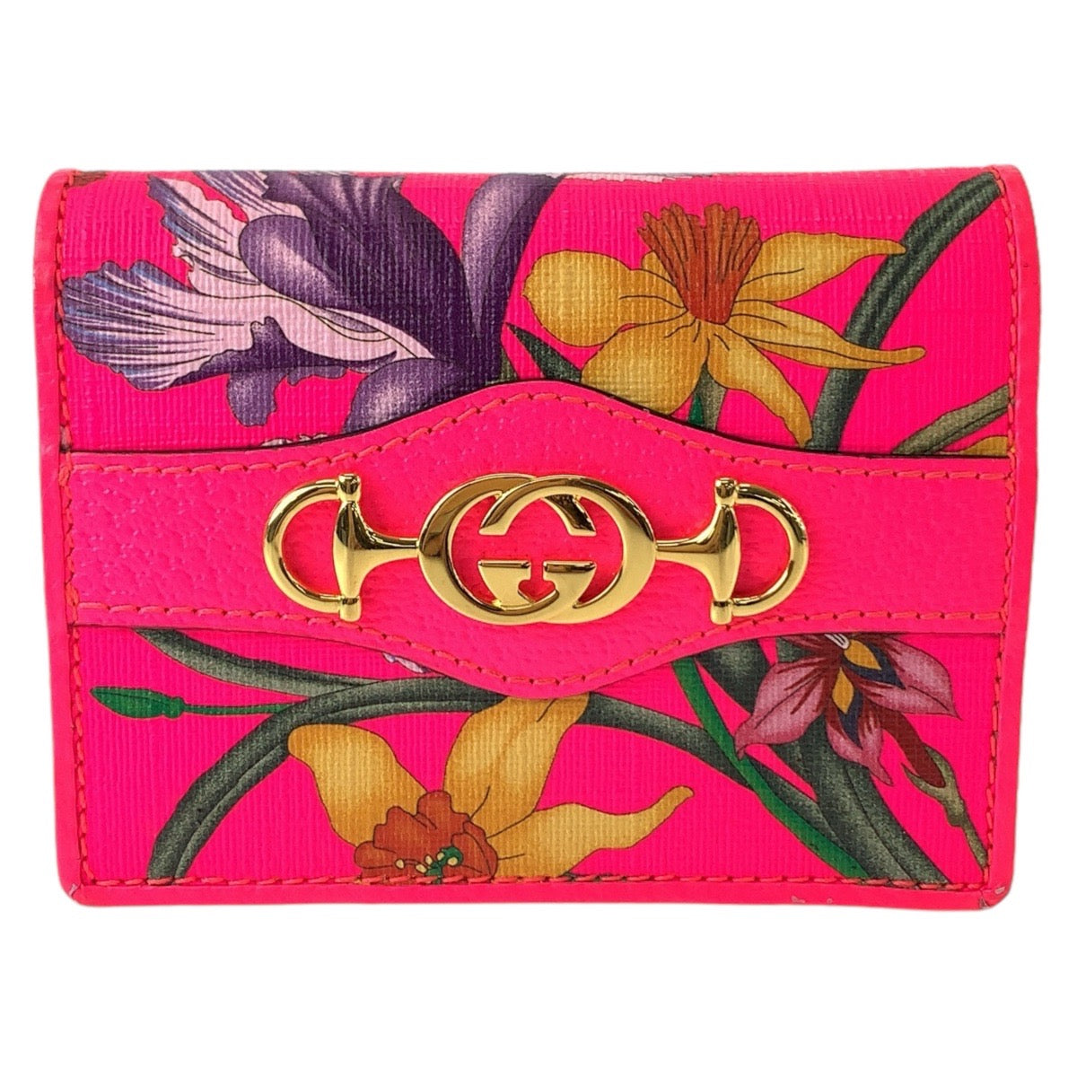 Gucci Flora Zumi Compact Wallet PVC Pink in Very Good Condition