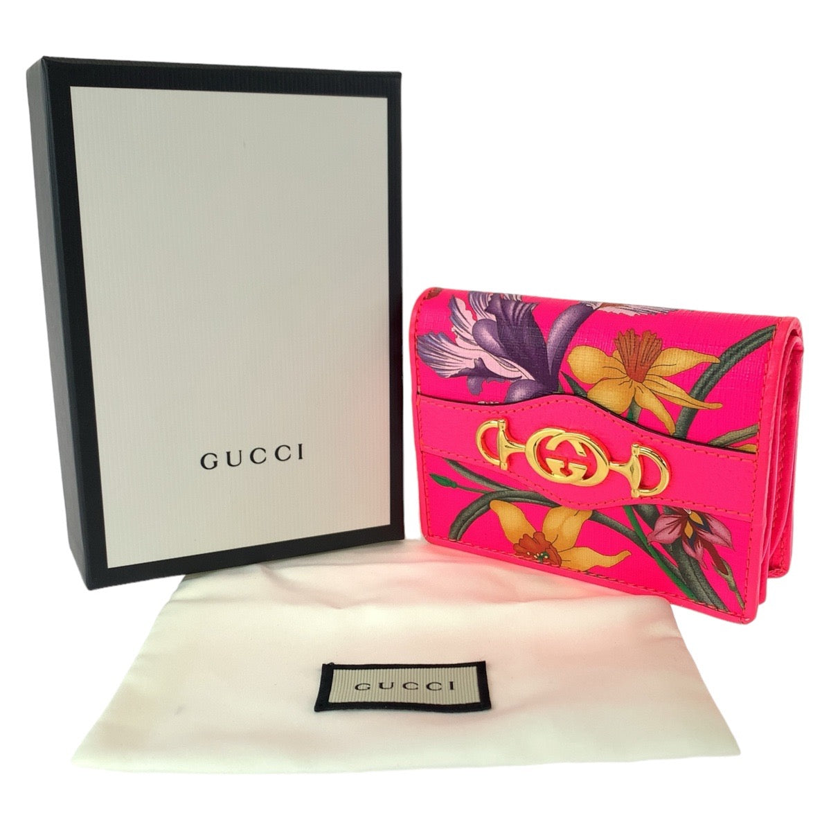 Gucci Flora Zumi Compact Wallet PVC Pink in Very Good Condition