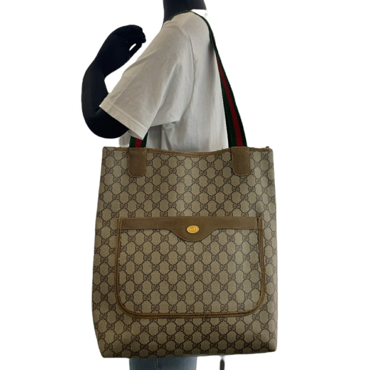 Gucci Vintage GG Supreme Canvas Leather Tote in Good Condition