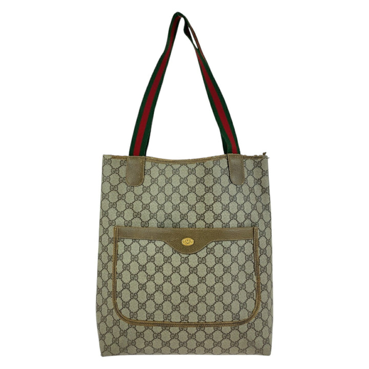 Gucci Vintage GG Supreme Canvas Leather Tote in Good Condition