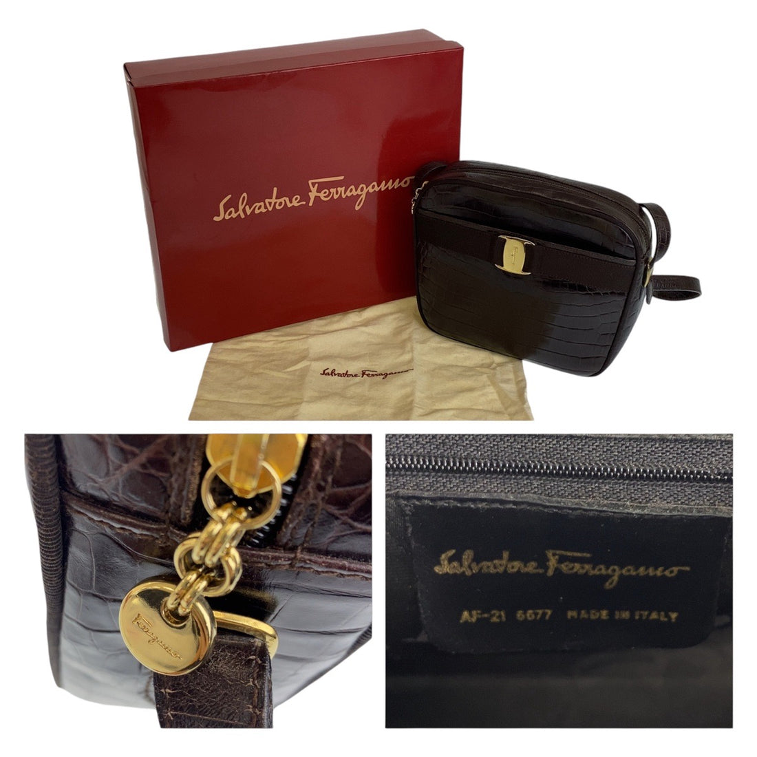 Salvatore Ferragamo Embossed Leather Shoulder Bag