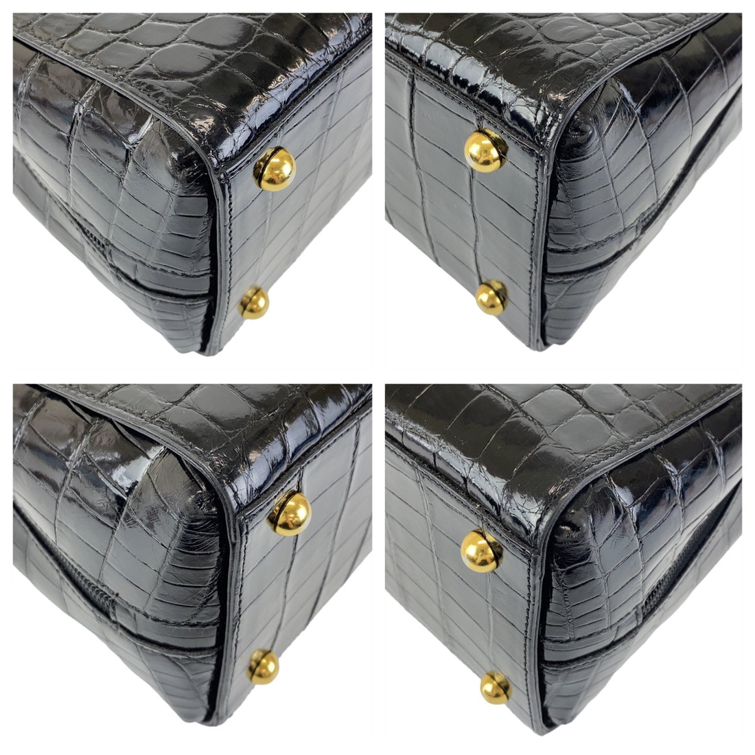 Crocodile Handbag Tote Black Gold Hardware