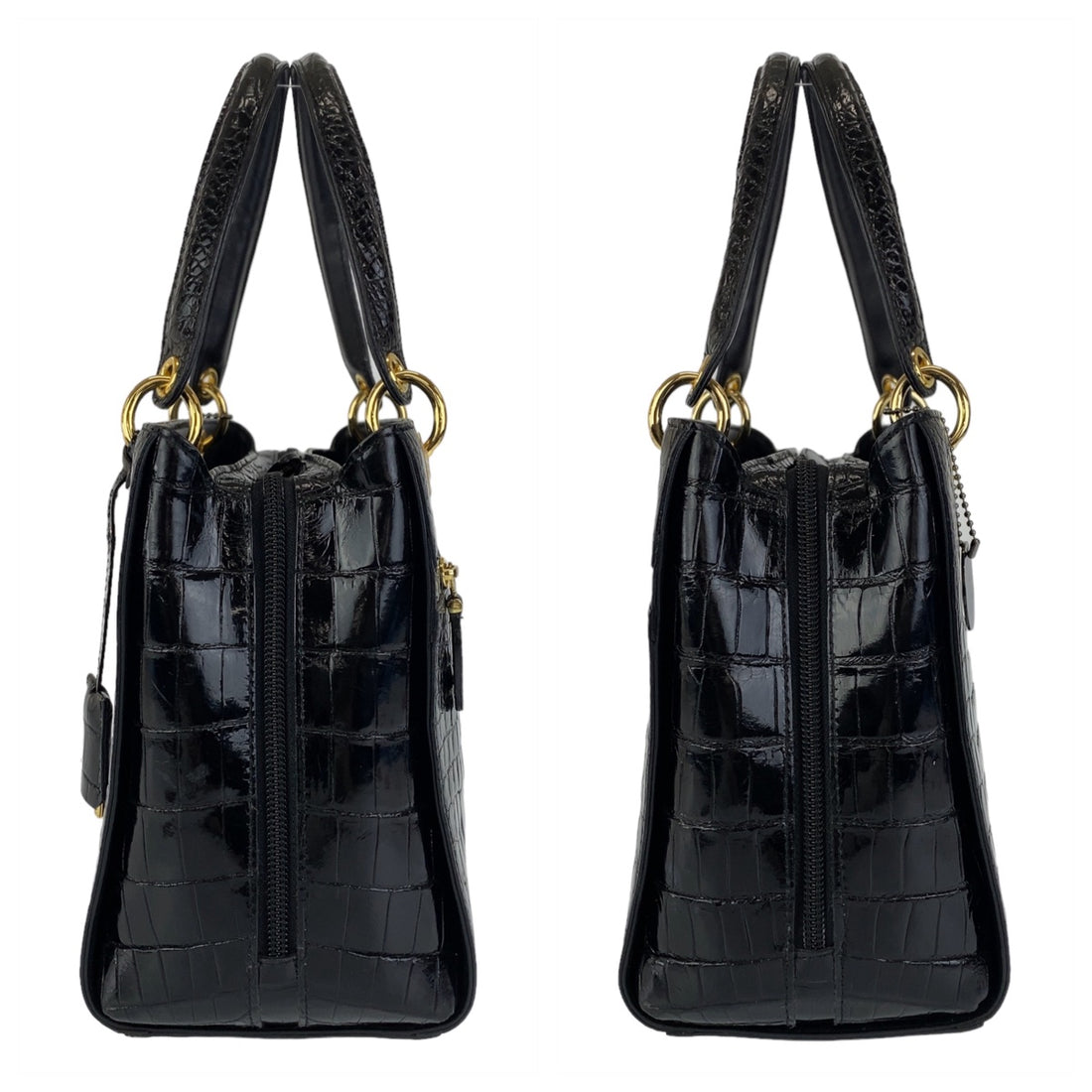 Crocodile Handbag Tote Black Gold Hardware