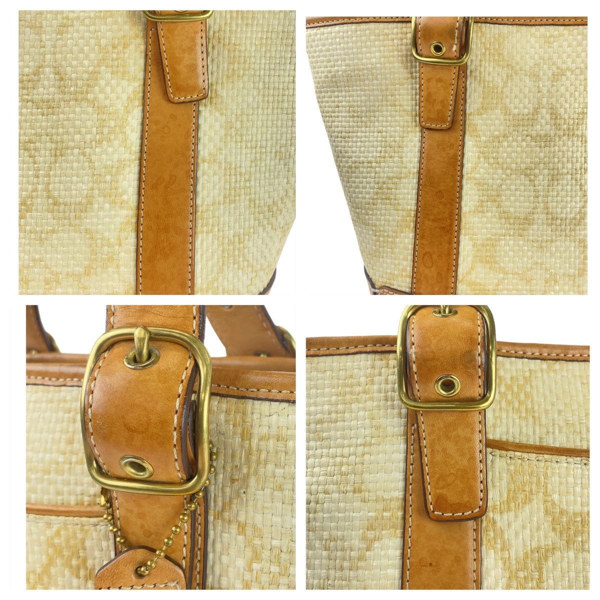 Coach Signature Straw/Leather Tote Bag in Very Good Condition