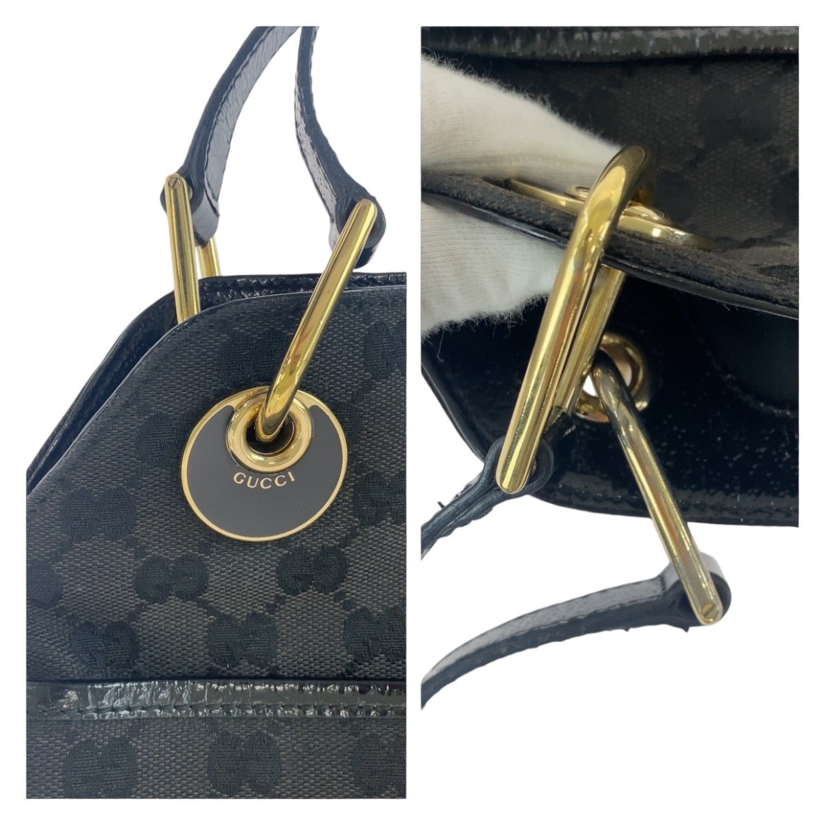 Gucci Black GG Canvas Leather Tote Bag