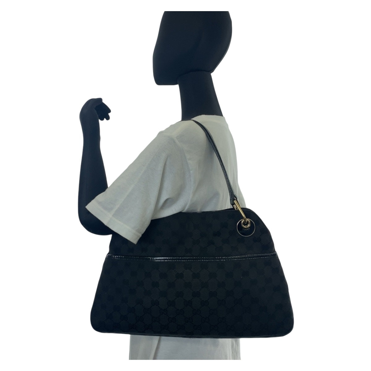 Gucci Black GG Canvas Leather Tote Bag