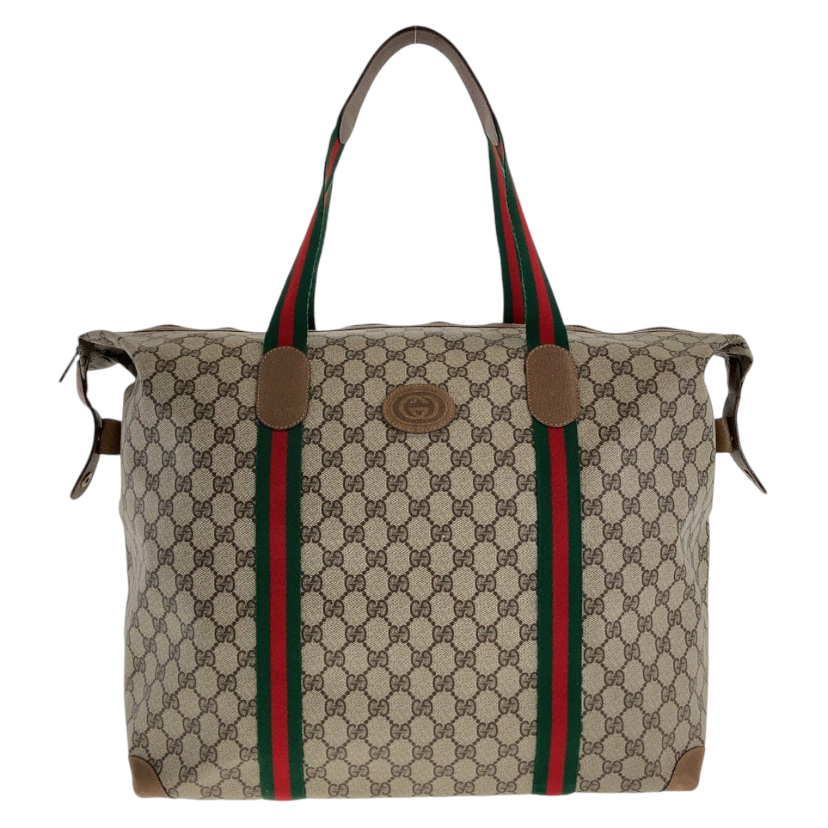 Gucci Vintage Interlocking GG Supreme Canvas/Leather Boston Bag Brown Gray in Very Good Condition