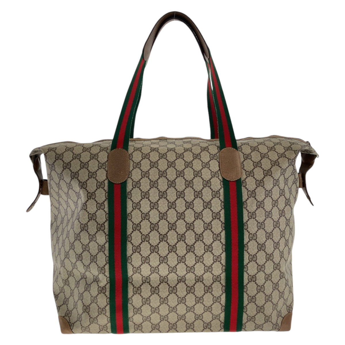 Gucci Vintage Interlocking GG Supreme Canvas/Leather Boston Bag Brown Gray in Very Good Condition