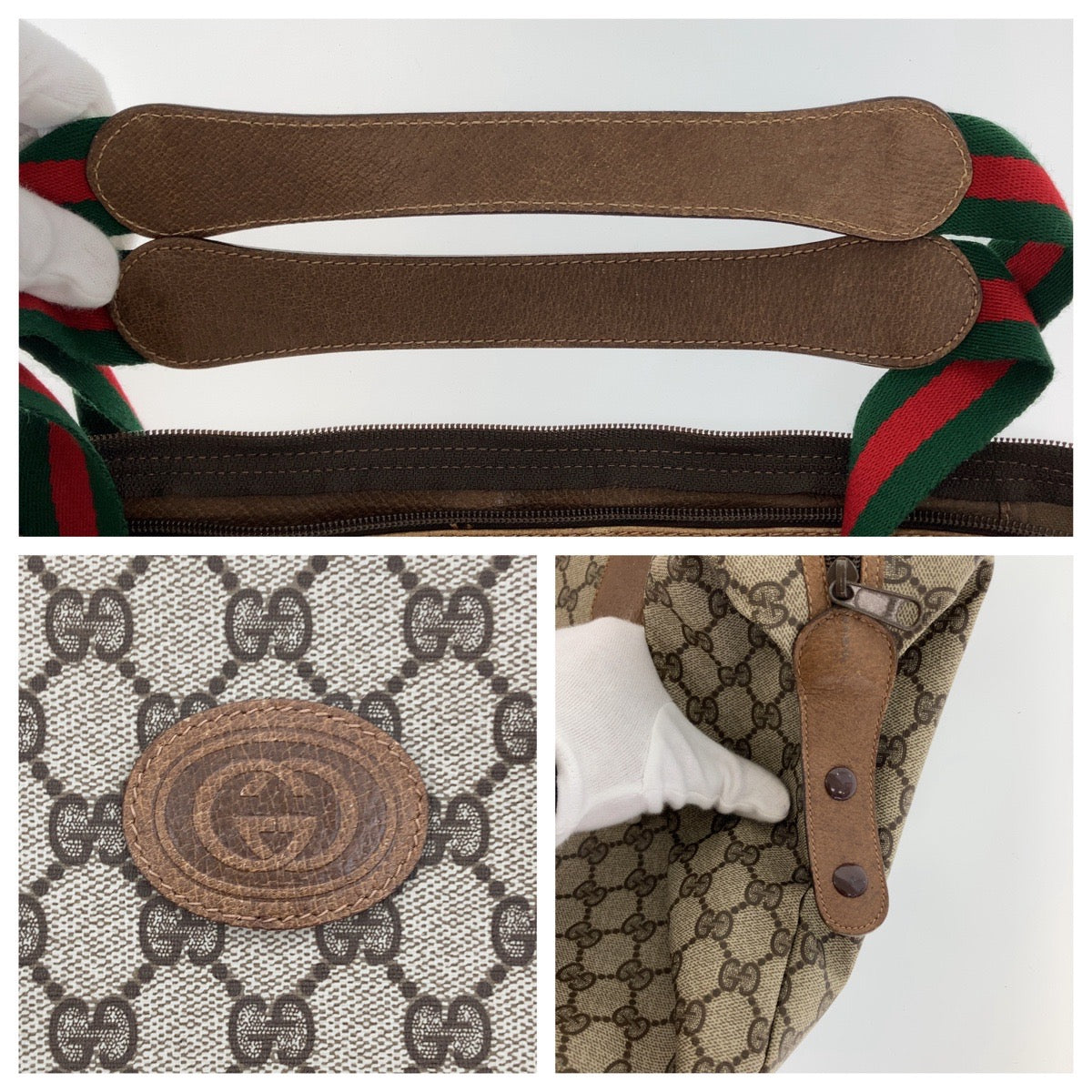 Gucci Vintage Interlocking GG Supreme Canvas/Leather Boston Bag Brown Gray in Very Good Condition