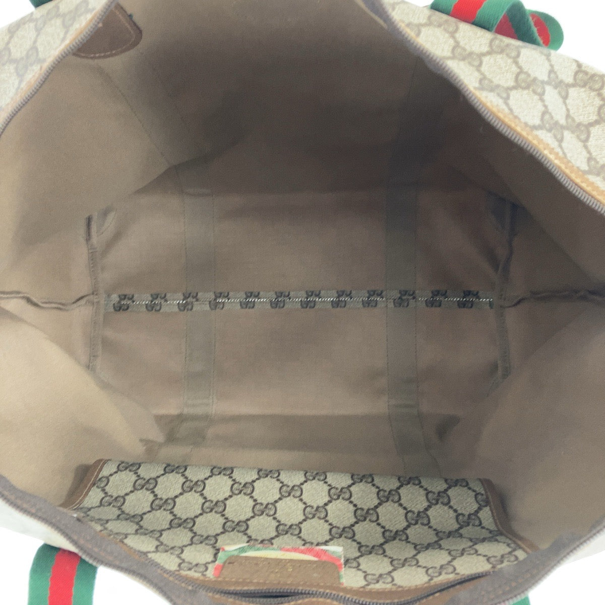 Gucci Vintage Interlocking GG Supreme Canvas/Leather Boston Bag Brown Gray in Very Good Condition