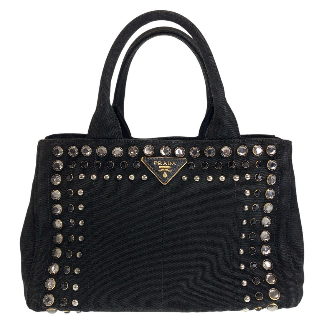 Prada Studs Bijou Canapa Canvas Tote Bag Black