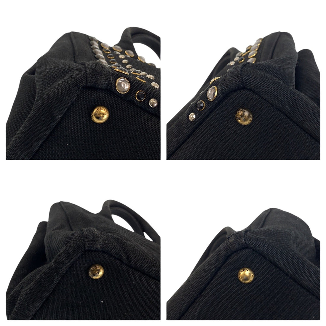 Prada Studs Bijou Canapa Canvas Tote Bag Black