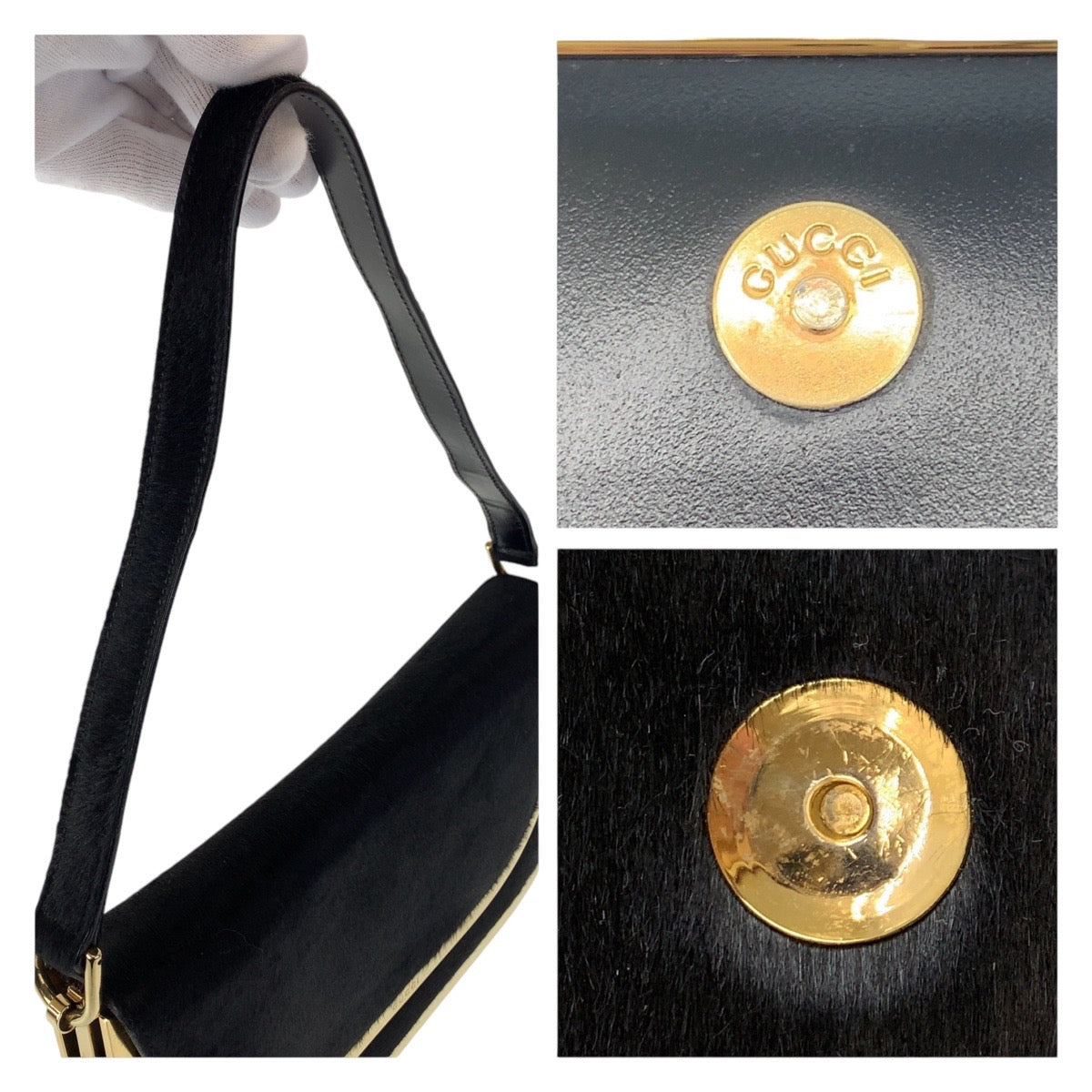 Gucci Vintage Black Gold Shoulder Bag