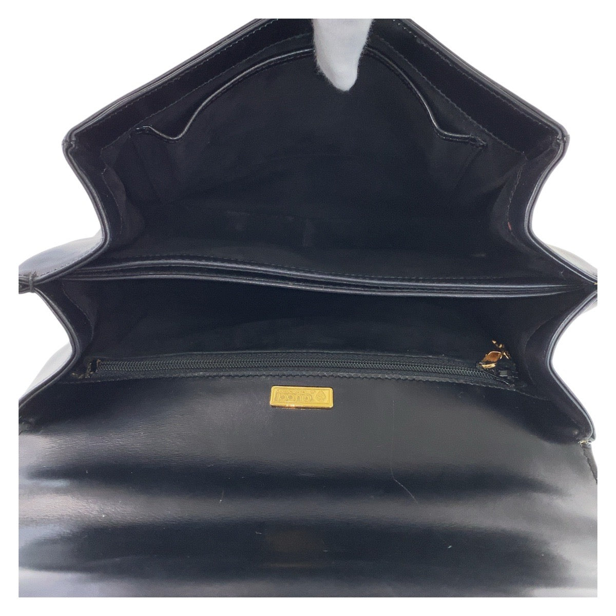 Gucci Vintage Leather Handbag Black Gold