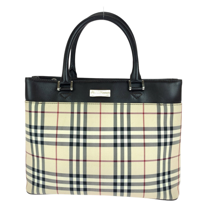 Burberry Check Canvas Leather Tote Bag in Very Good Condition