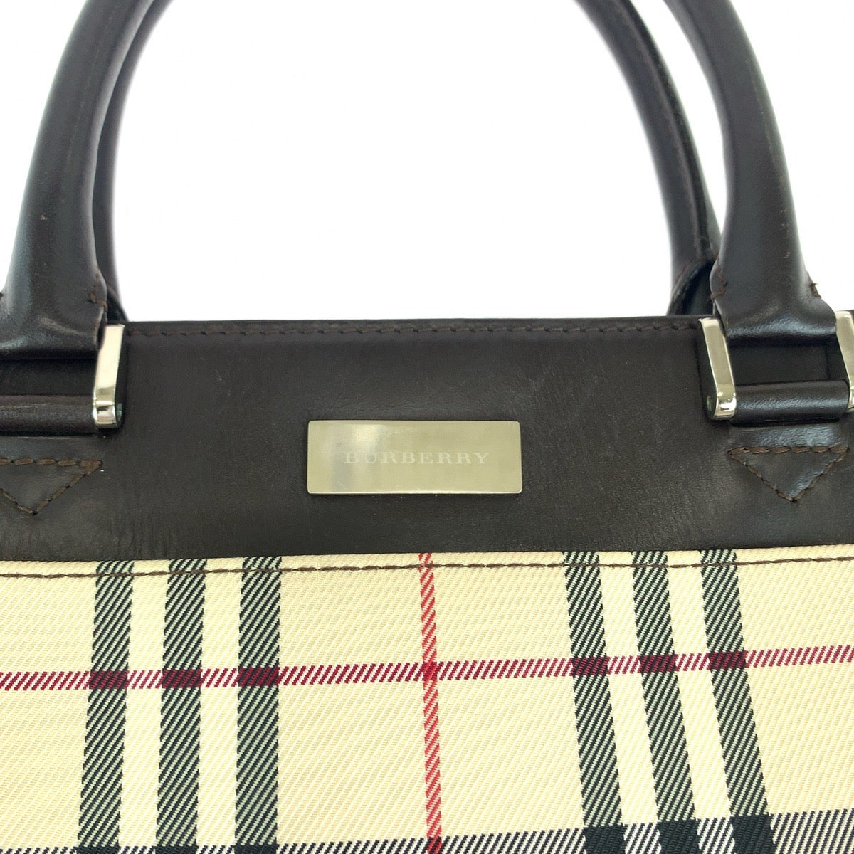 Burberry Check Canvas Leather Tote Bag