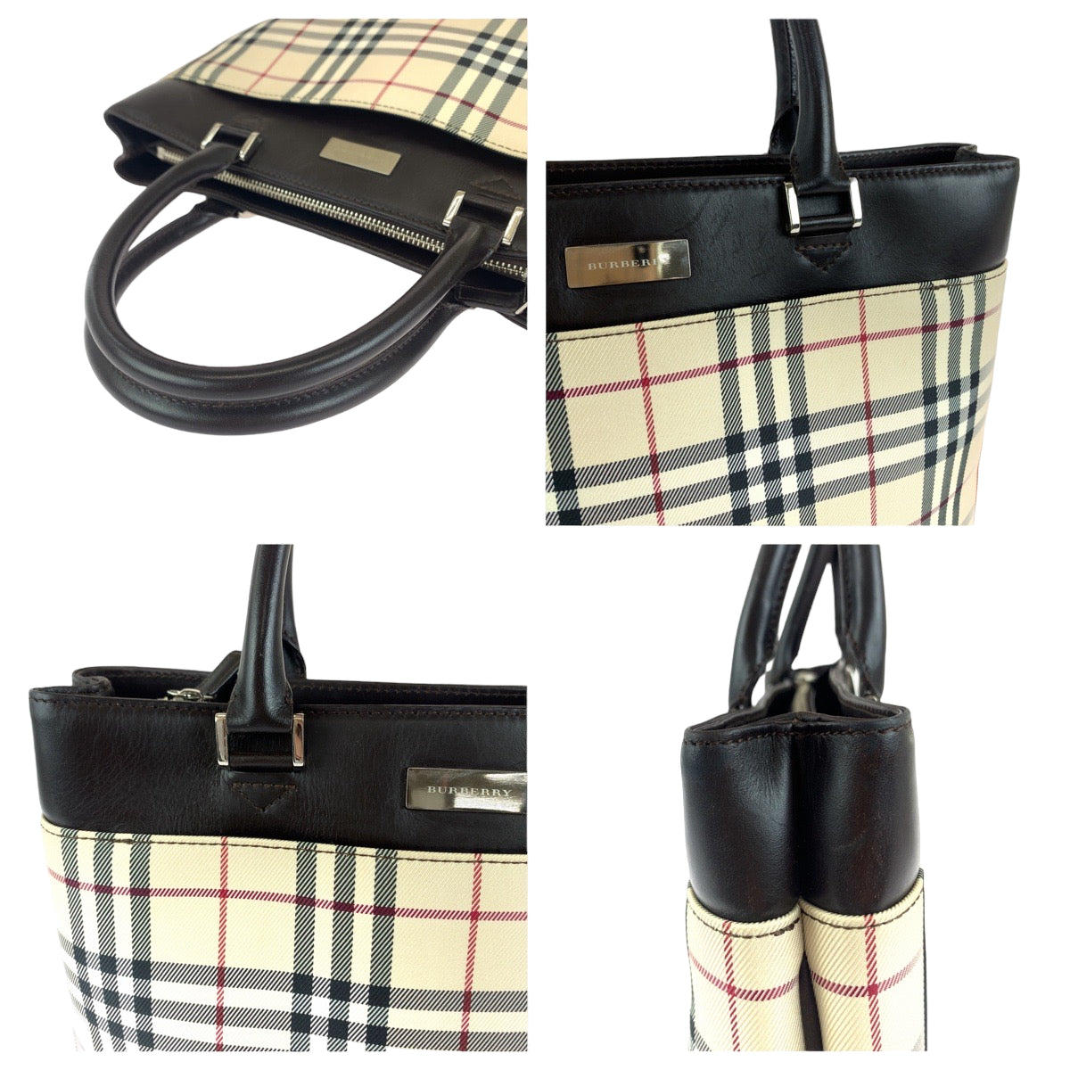 Burberry Check Canvas Leather Tote Bag