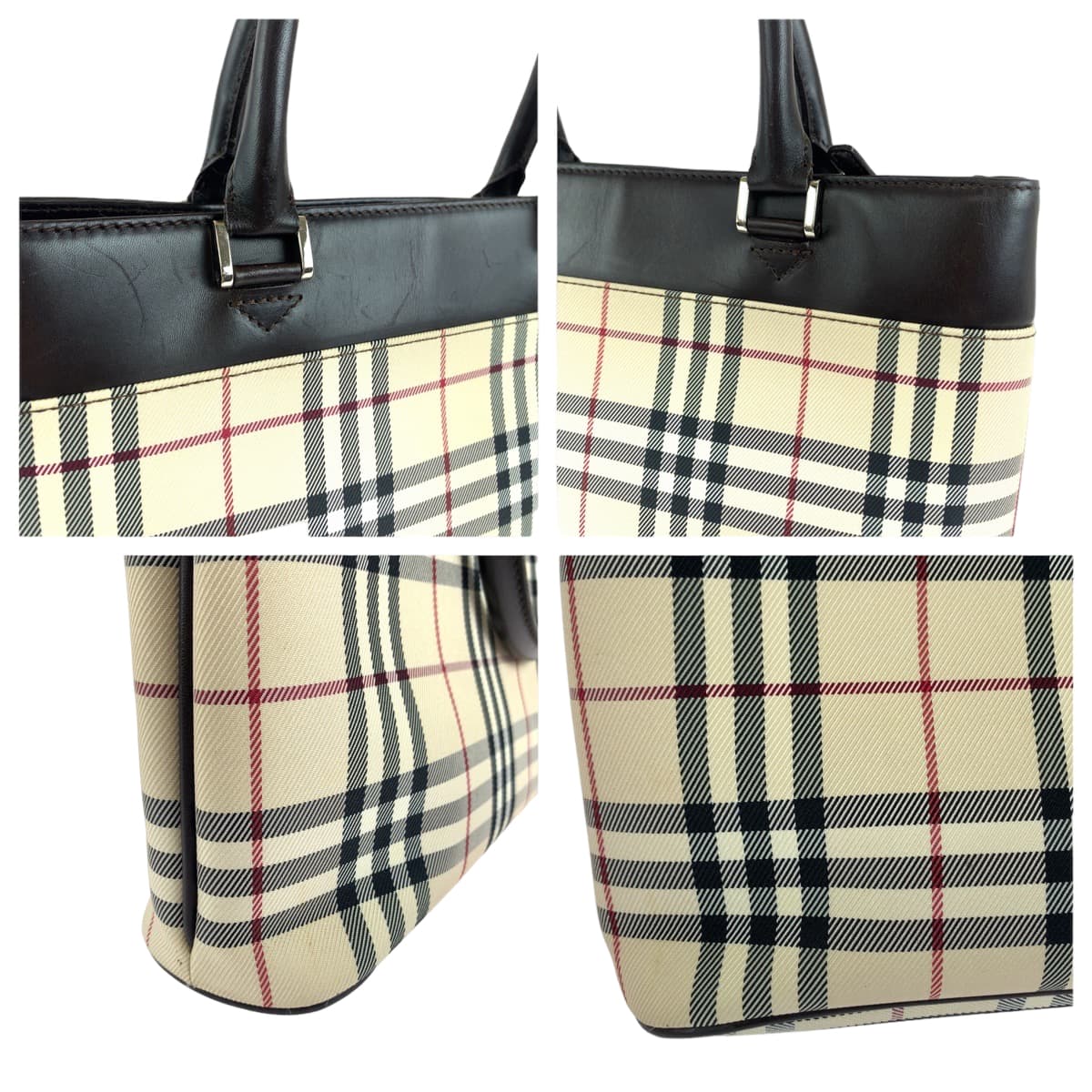 Burberry Check Canvas Leather Tote Bag