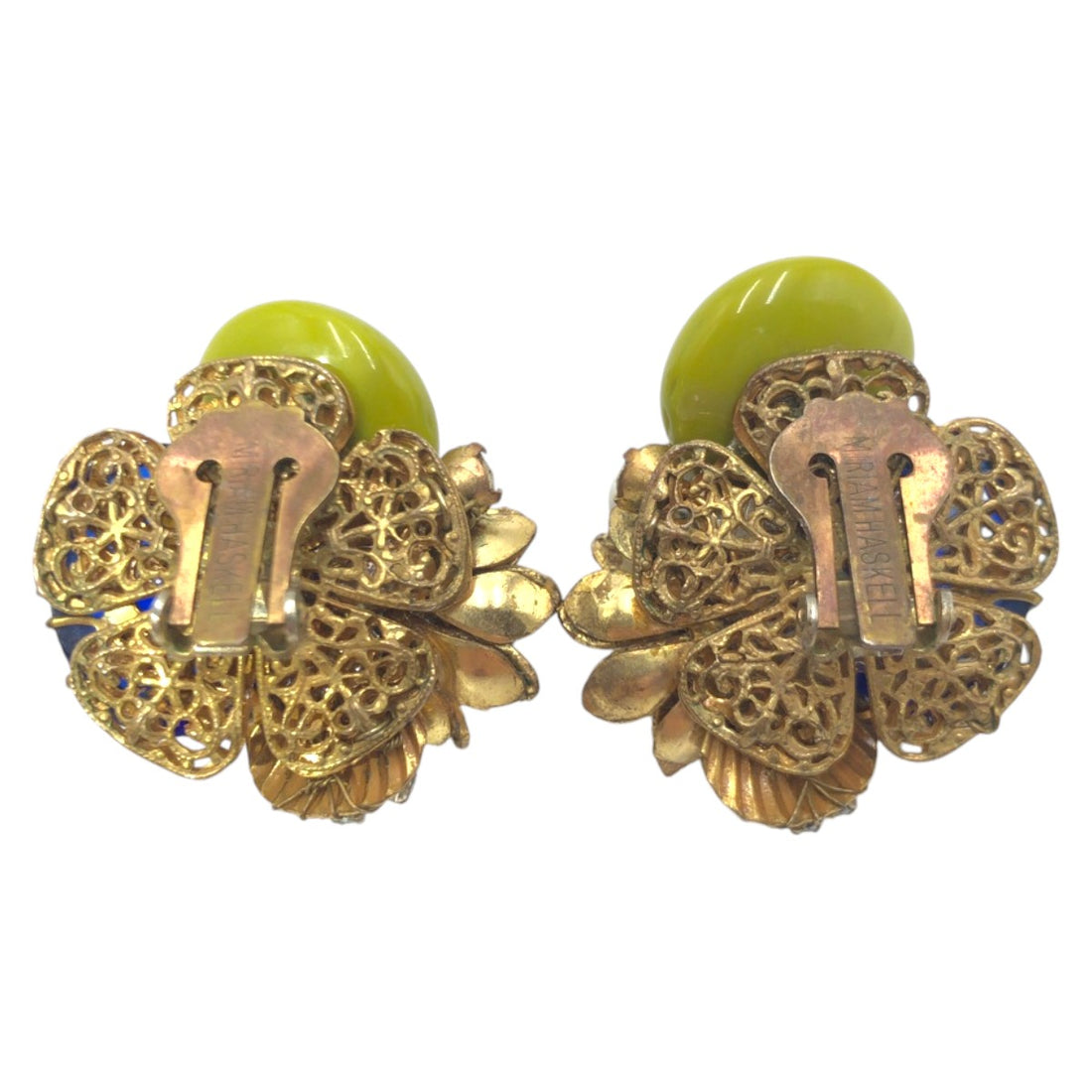 Miriam Haskell Gold Green Metal Earrings