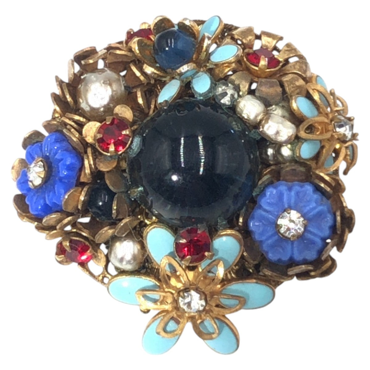 Miriam Haskell Gold Blue Metal Brooch