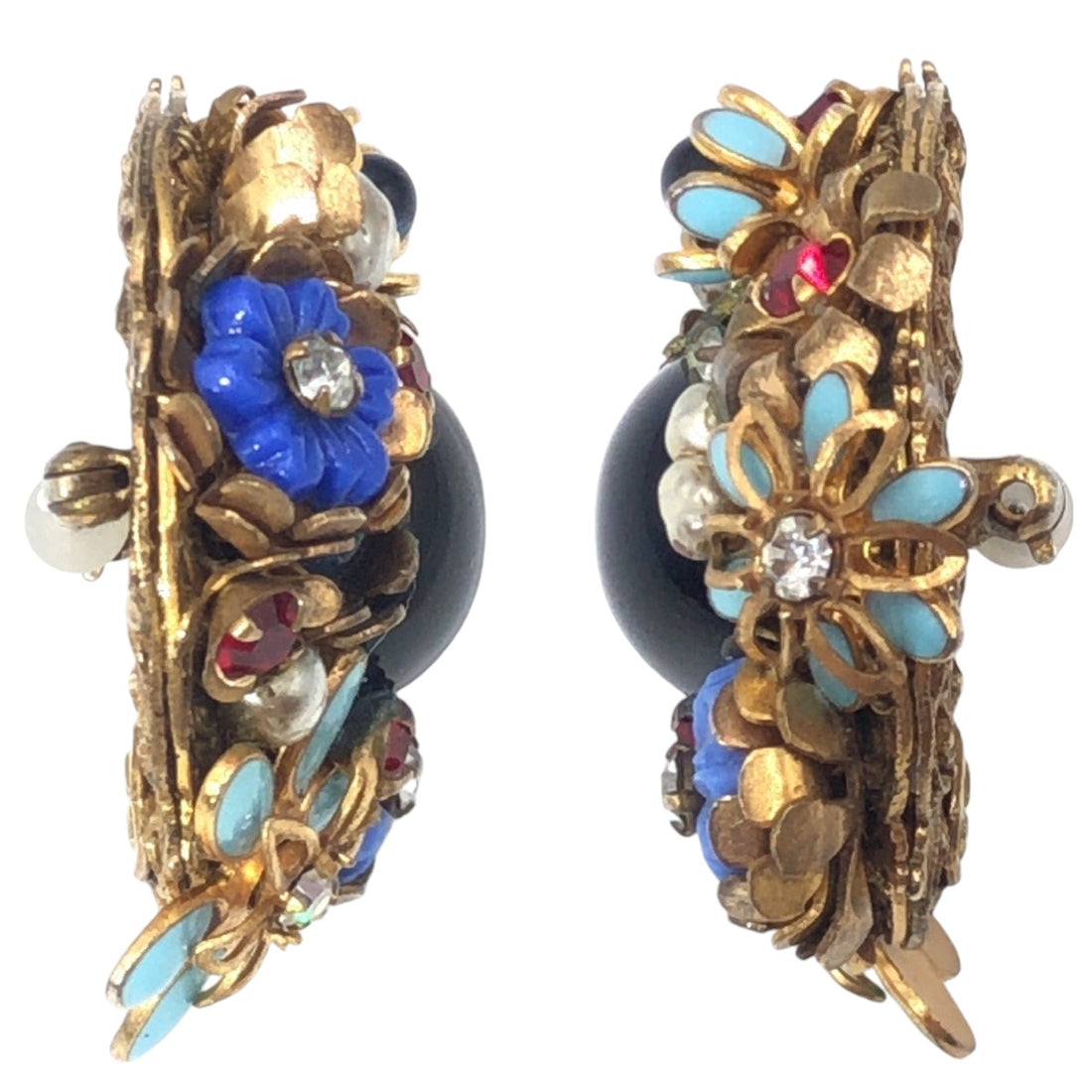 Miriam Haskell Gold Blue Metal Brooch