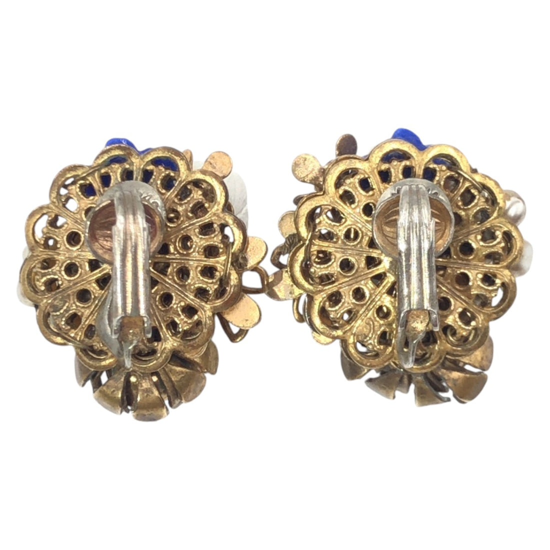 Miriam Haskell Gold Blue Metal Earrings