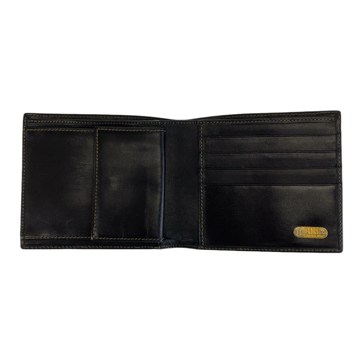 Fendi Leather Pequin Compact Wallet