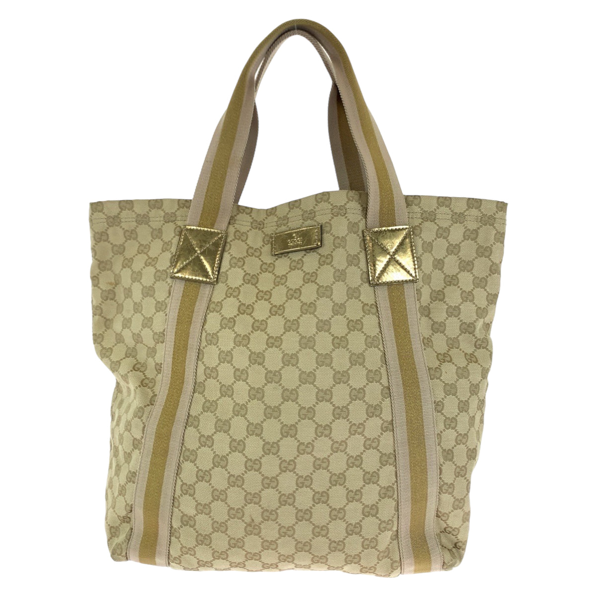 Gucci Beige Gold GG Canvas Tote Bag 189669 in Very Good Condition