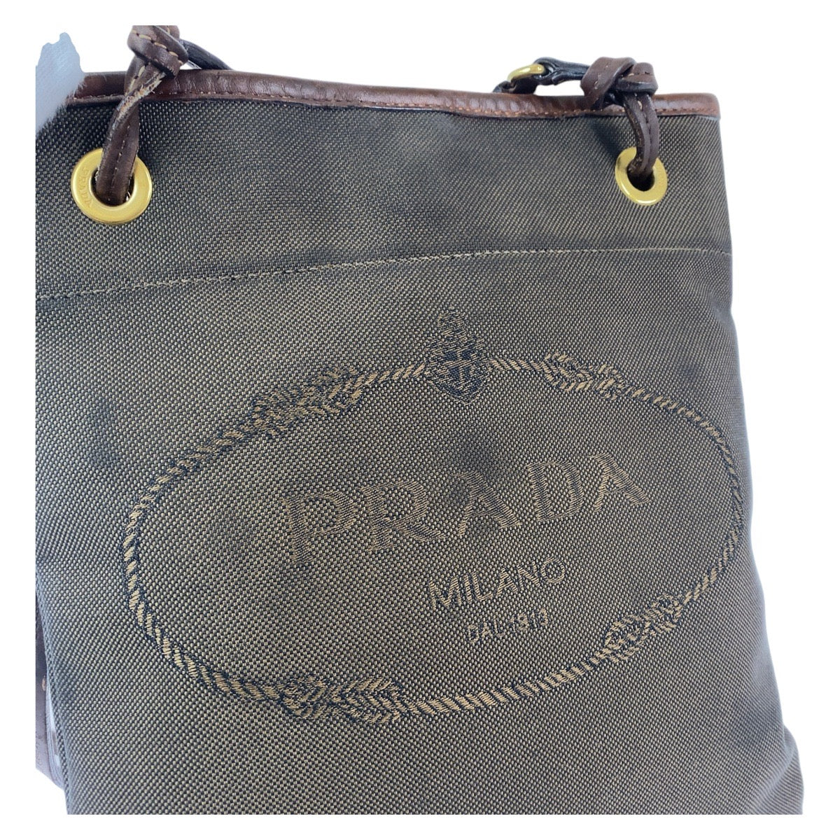 Prada Logo Jacquard Canvas Leather Shoulder Bag