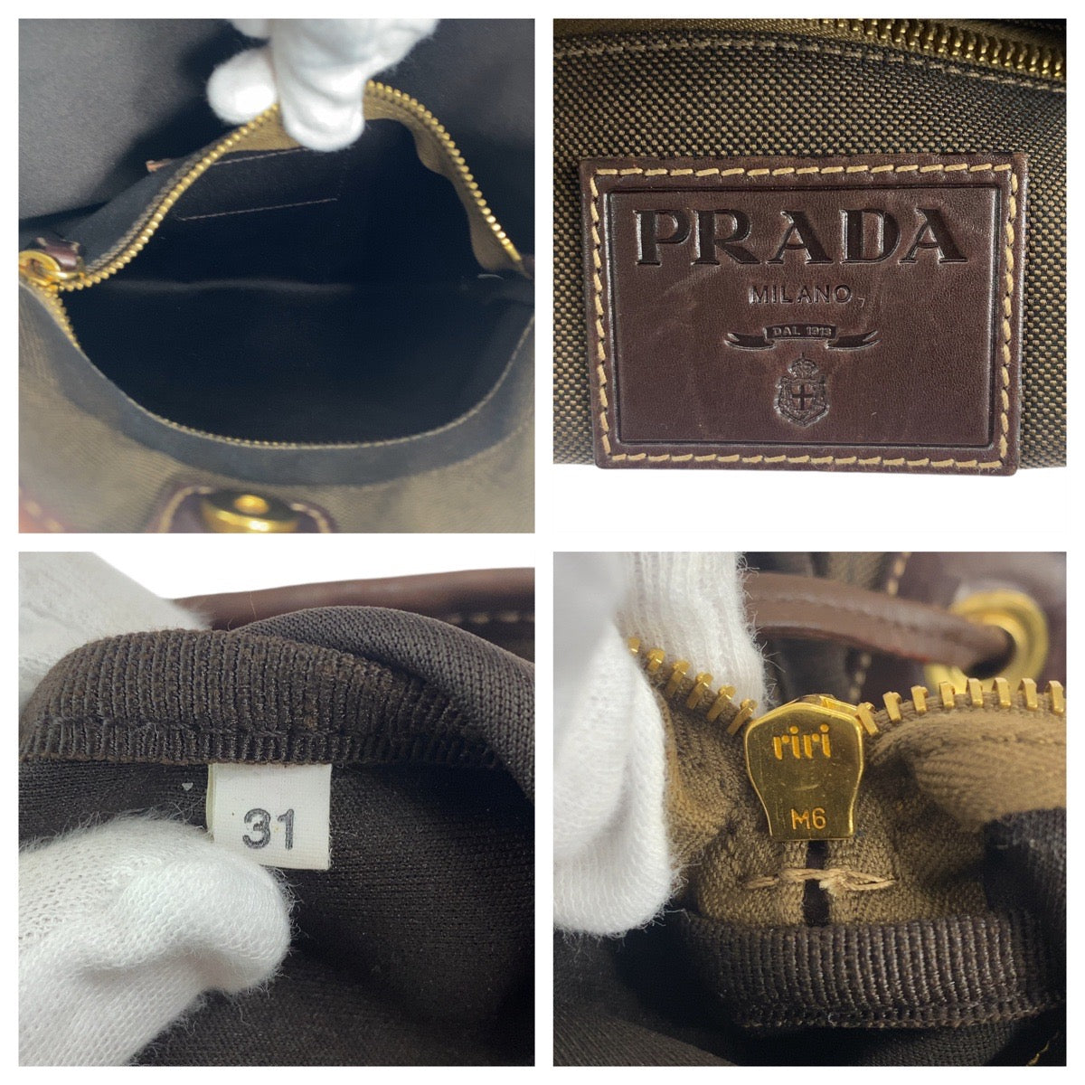 Prada Logo Jacquard Canvas Leather Shoulder Bag in Very Good Condition