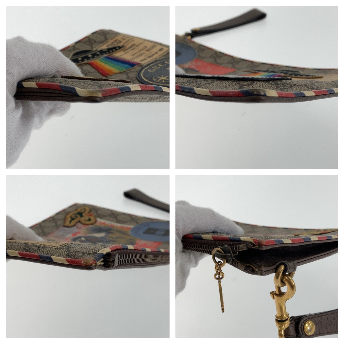 Gucci GG Supreme Canvas Leather Clutch Bag Brown Gray Multicolor Gold Hardware in Very Good Condition