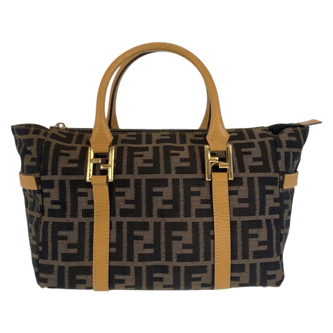 Fendi Zucca Canvas Leather Tote Handbag