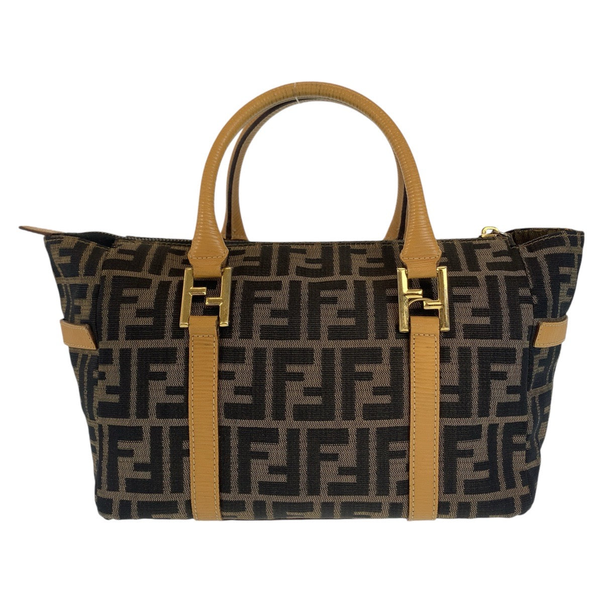 Fendi Zucca Canvas Leather Tote Handbag