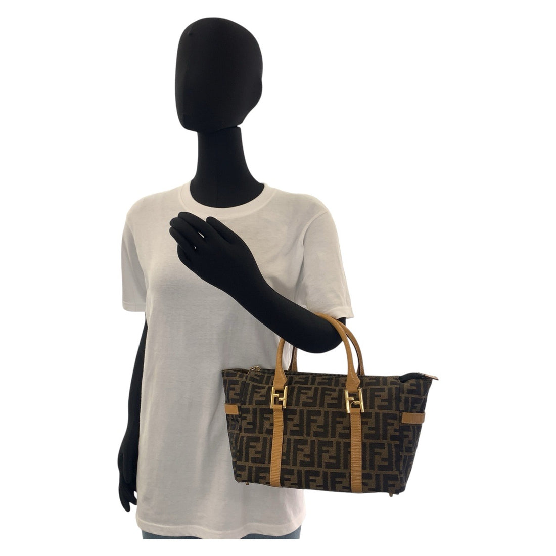 Fendi Zucca Canvas Leather Tote Handbag