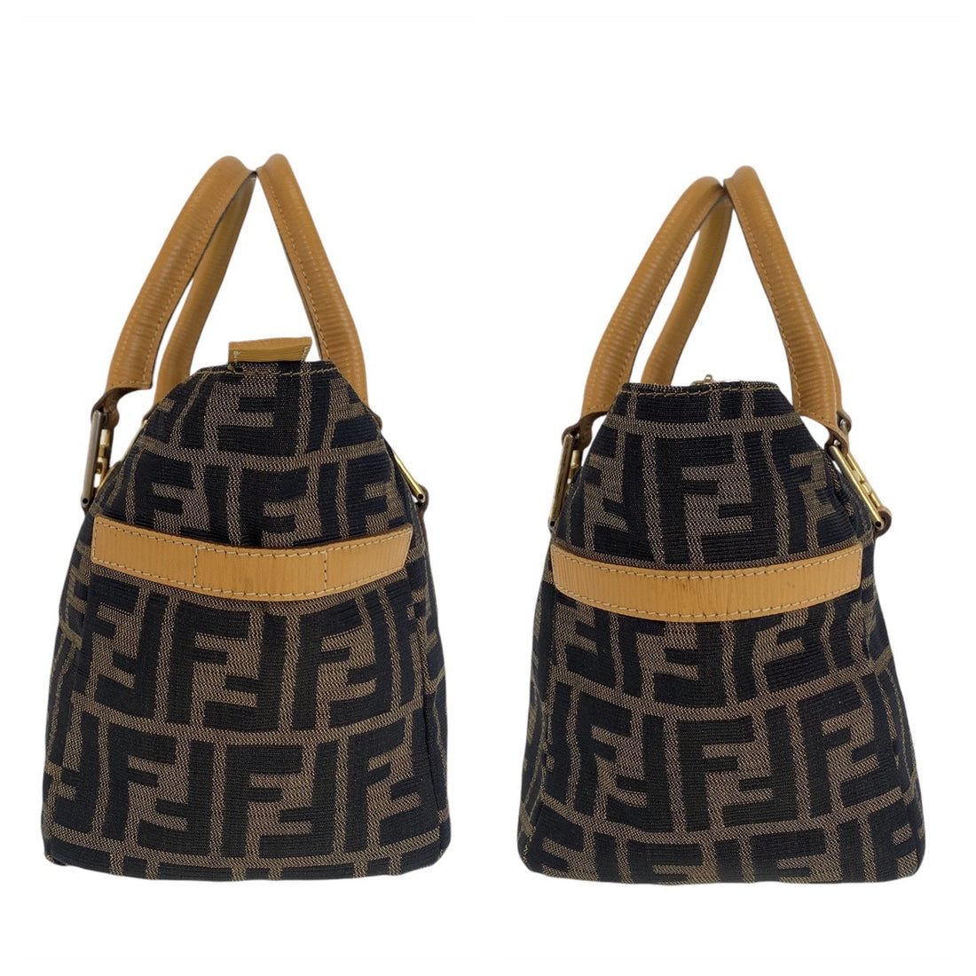 Fendi Zucca Canvas Leather Tote Handbag