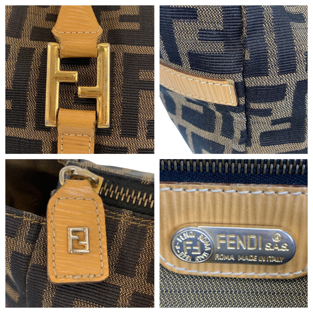 Fendi Zucca Canvas Leather Tote Handbag