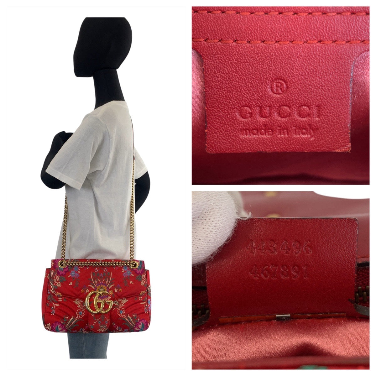 Gucci GG Marmont Red Satin Shoulder Bag 443496 in Very Good Condition