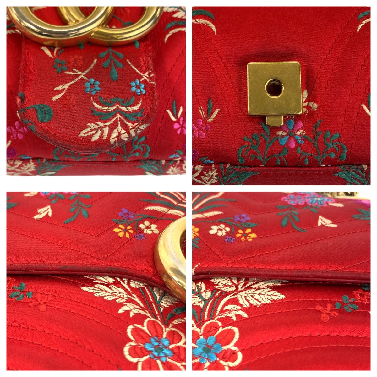 Gucci GG Marmont Red Satin Shoulder Bag 443496 in Very Good Condition