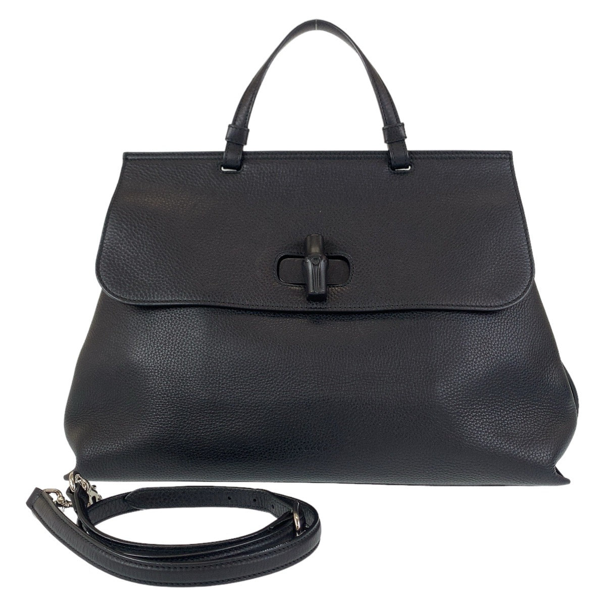 Gucci Bamboo Leather Handbag Black 2way