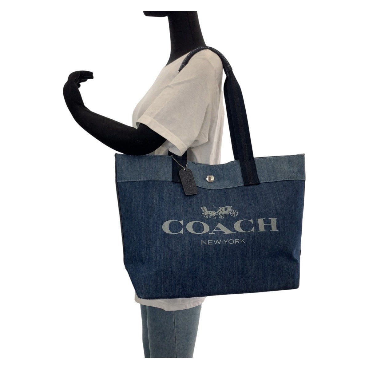 Coach Cotton Denim Horse and Carriage Tote Bag in Very Good Condition