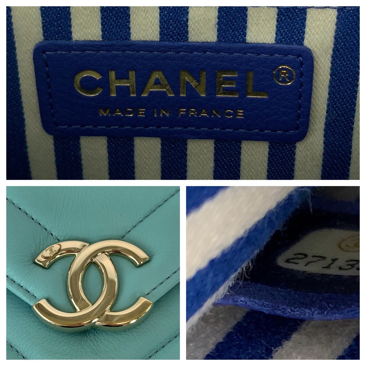 Chanel Chevron Lambskin Turquoise Blue Gold Chain Shoulder Bag in Very Good Condition