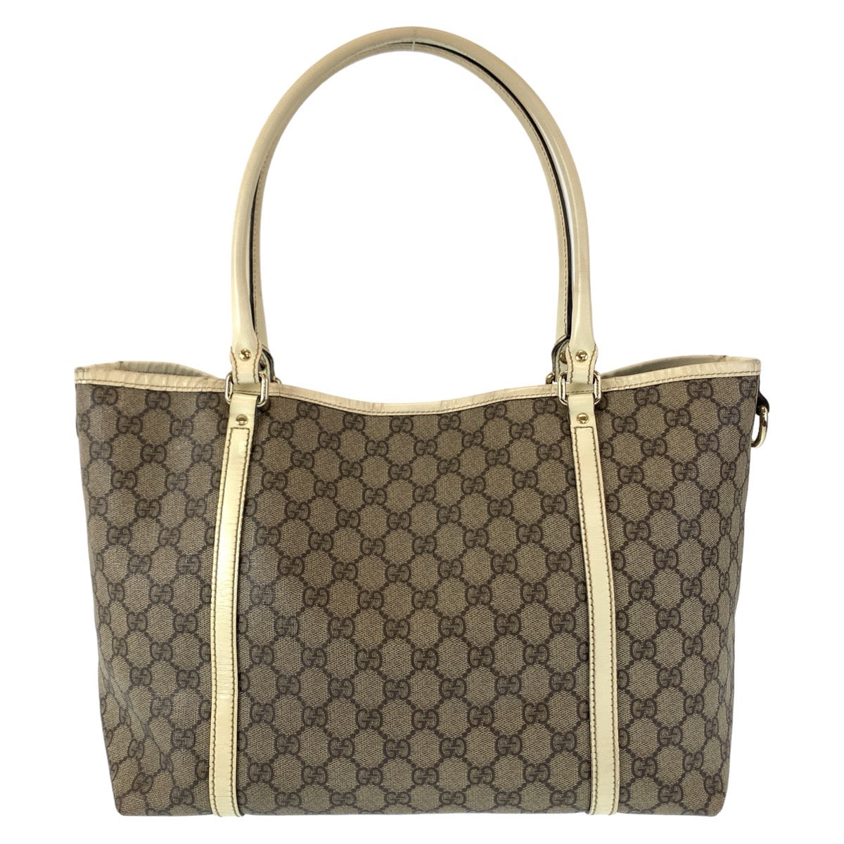 Gucci GG Supreme Canvas Tote Bag Beige Silver Hardware in Very Good Condition