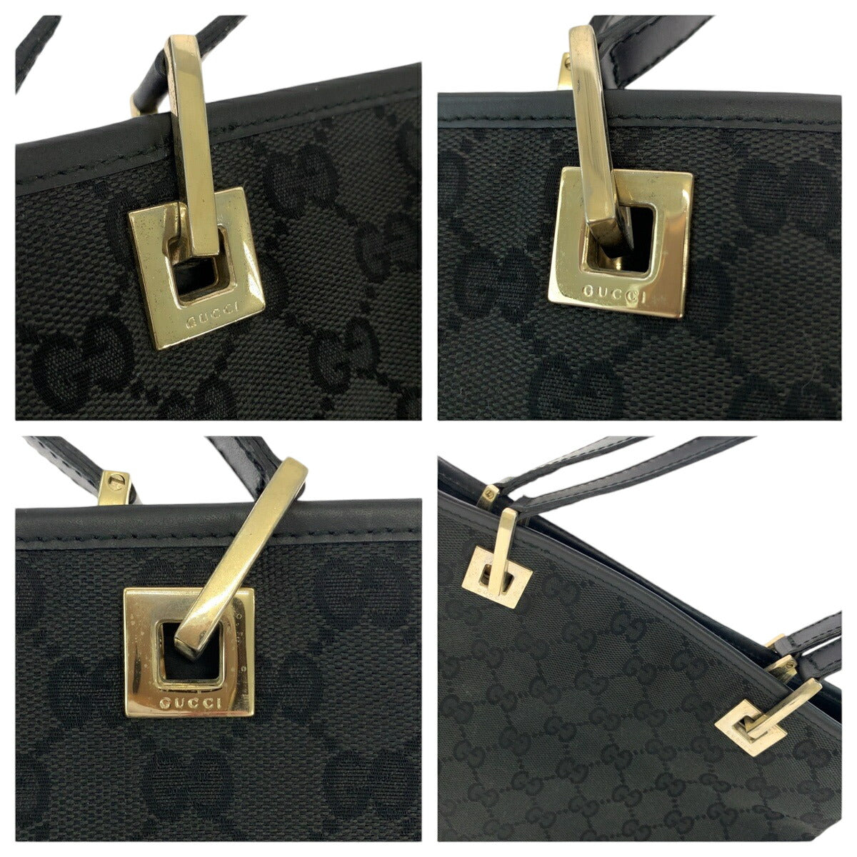 Gucci GG Canvas Tote Bag Black Gold Hardware