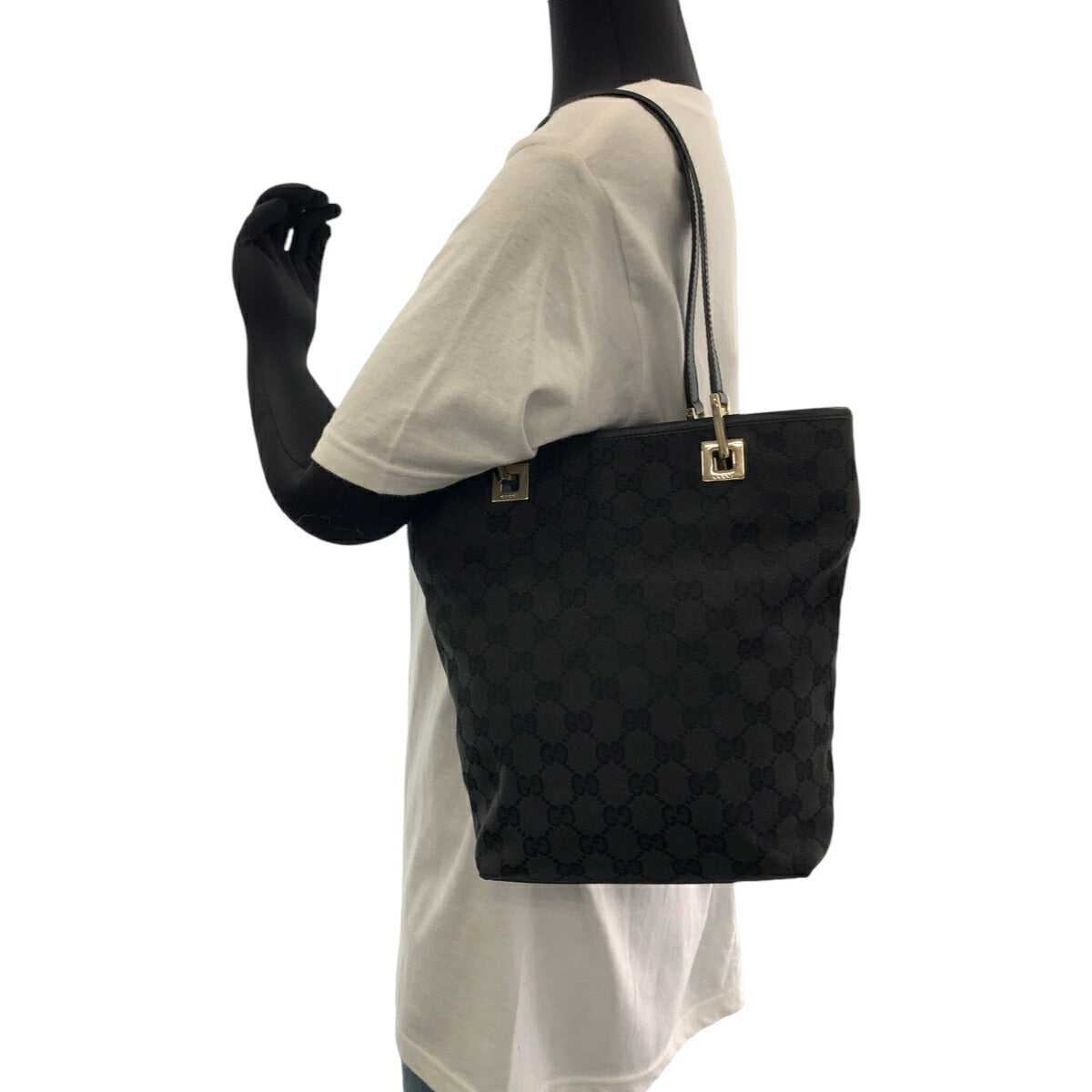 Gucci GG Canvas Tote Bag Black Gold Hardware