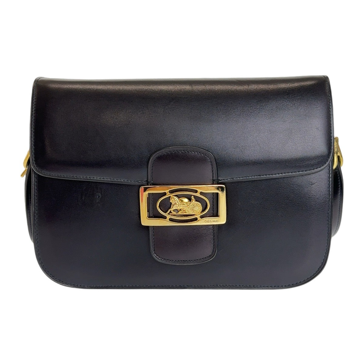 Celine Vintage Leather Shoulder Bag Black Gold