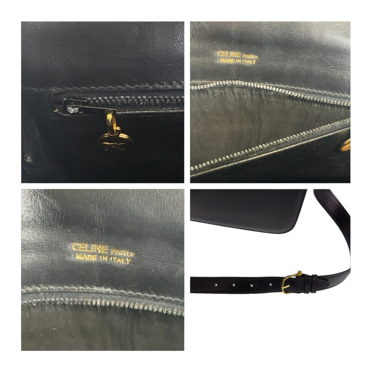 Celine Vintage Leather Shoulder Bag Black Gold