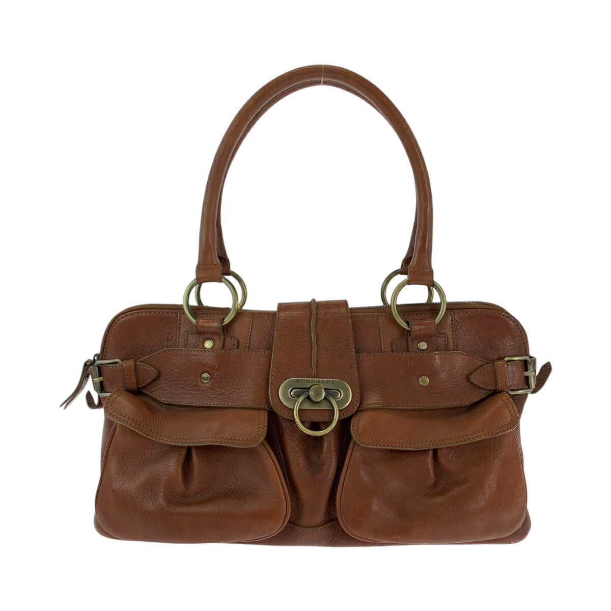 Burberry Leather Check Brown Gold Handbag