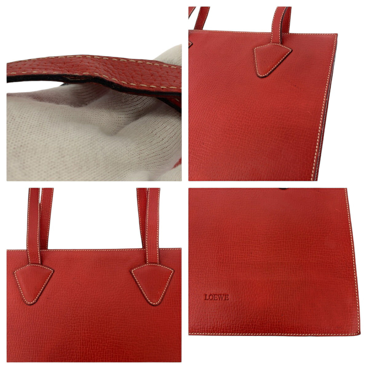 Loewe Vintage Red Leather Tote Shoulder Bag