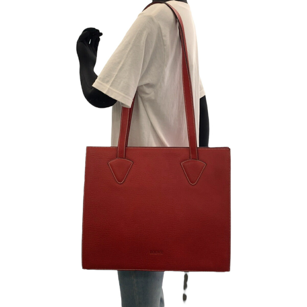 Loewe Vintage Red Leather Tote Shoulder Bag