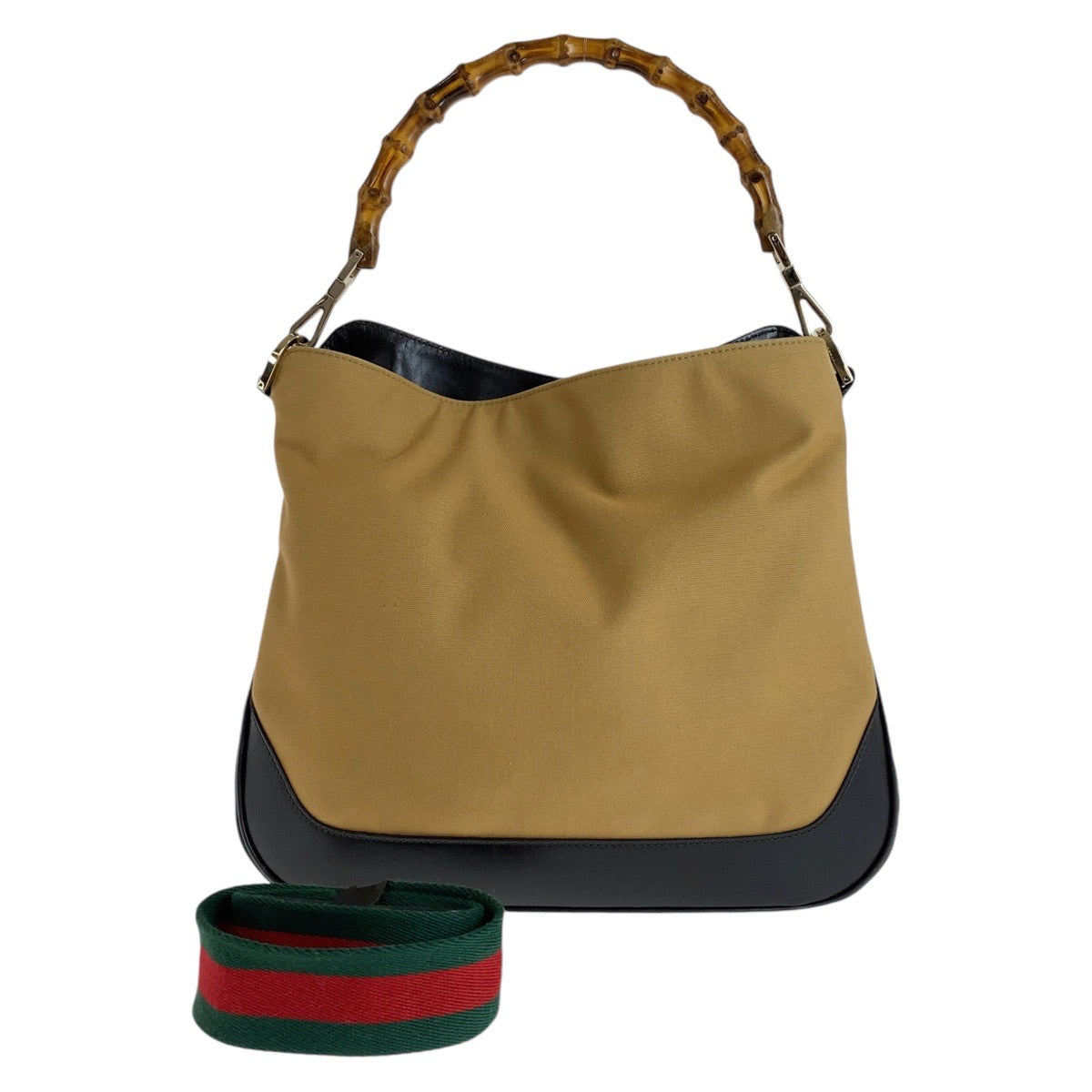 Gucci Bamboo Canvas Leather Hobo Bag